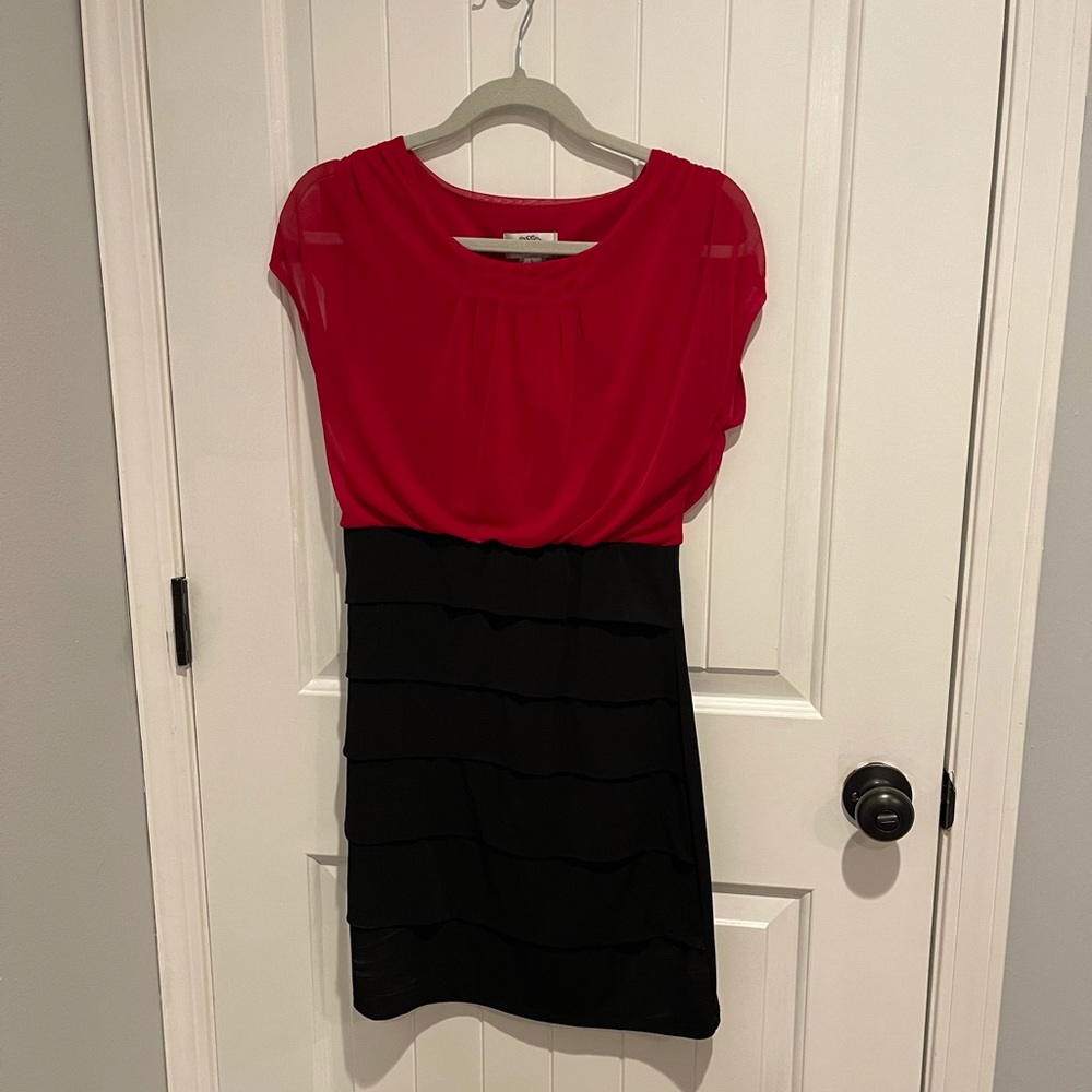 Sweet storm red and black dress.  Size Large.  Runs a tad small in my opinion.